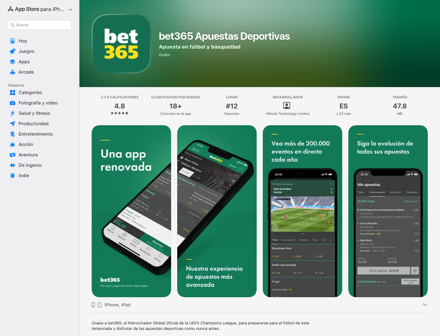 Fuente independiente o señal de usuarios para Bet365 Perú
