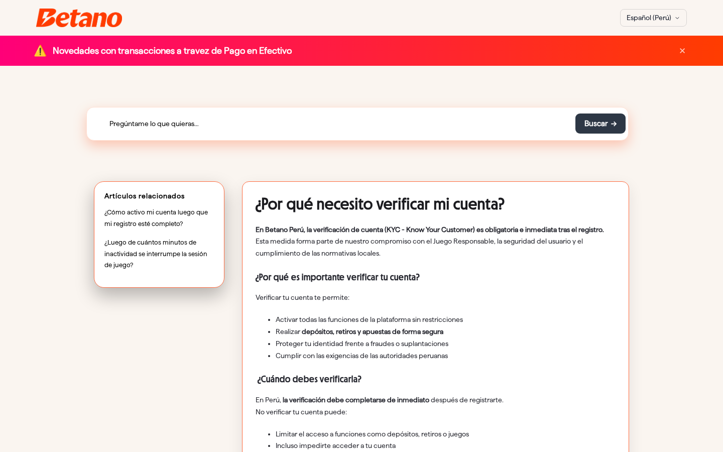 Registro primario u oficial usado en la revisión de Betano Perú