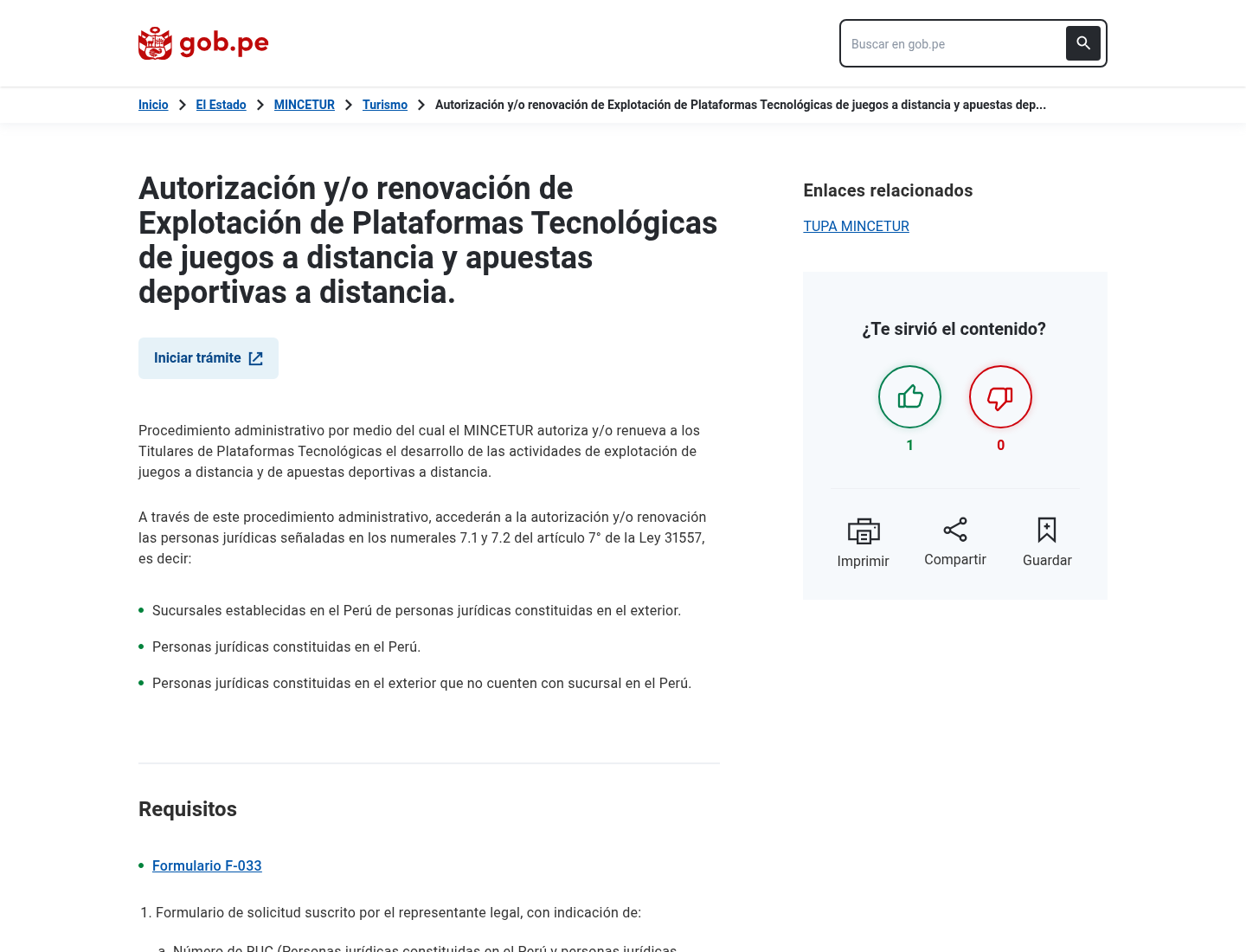 Registro primario u oficial usado en la revisión de Betsson Perú